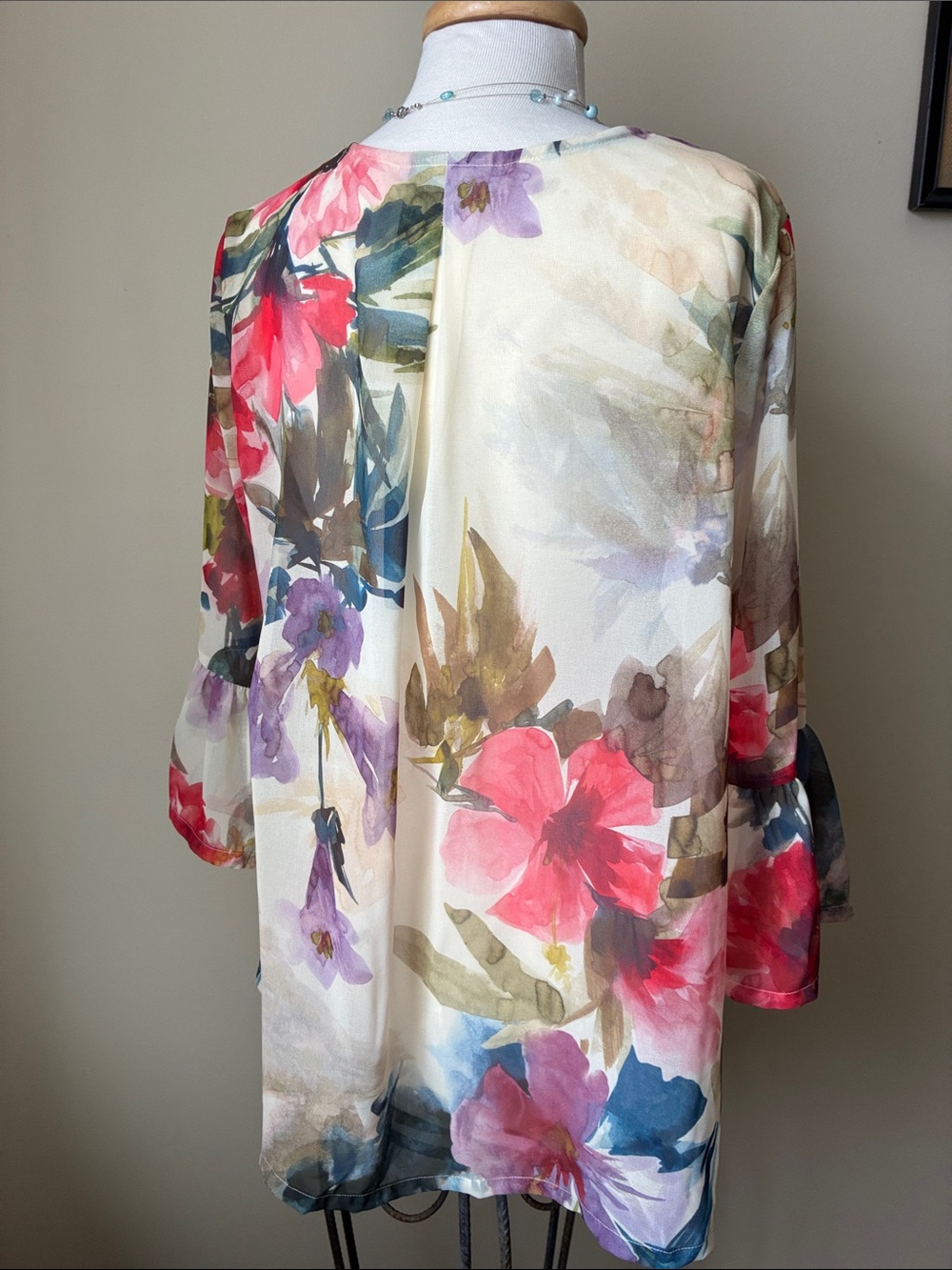 bryn Walker Cream Floral Wide-Leg set with Pink, Blue & Purple Blooms silk pants - Picture 5 of 5